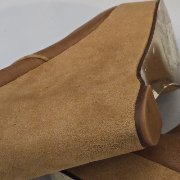 Stella McCartney Beige Leather Brown Wedge Ankle Boot Size 39 - Picture 7 of 12